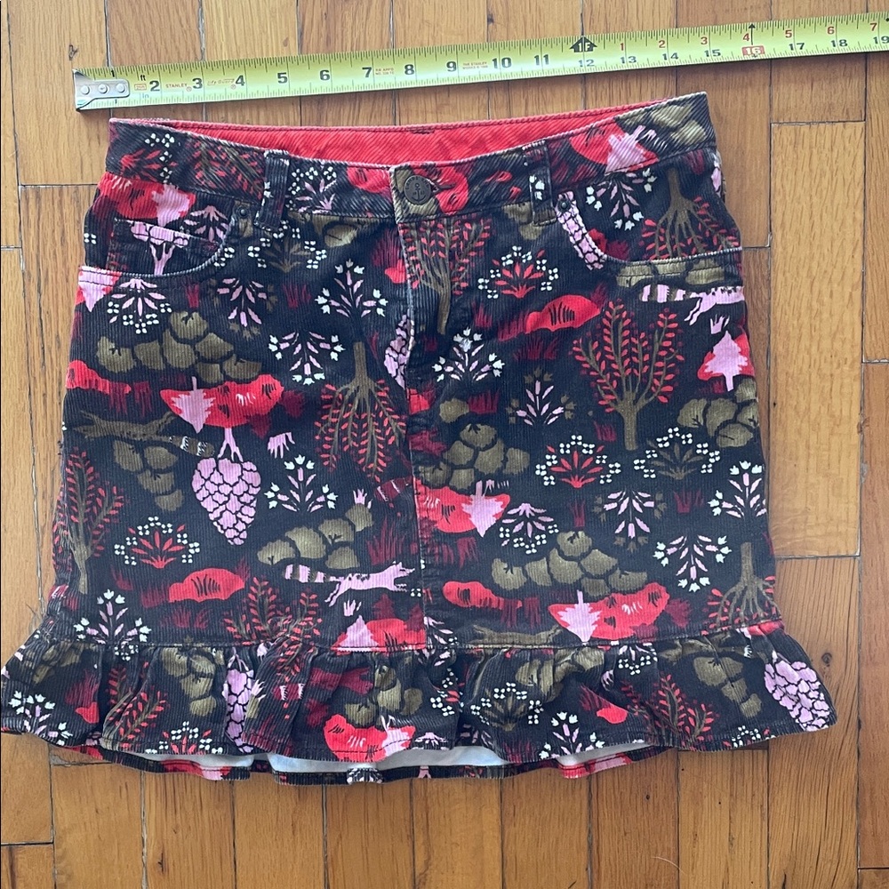Lands' End Corduroy Mini Skirt - Brown and Red Floral, Kids size 14